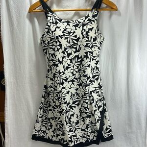 Lands End Swim Dress One Piece Black White Floral size 12